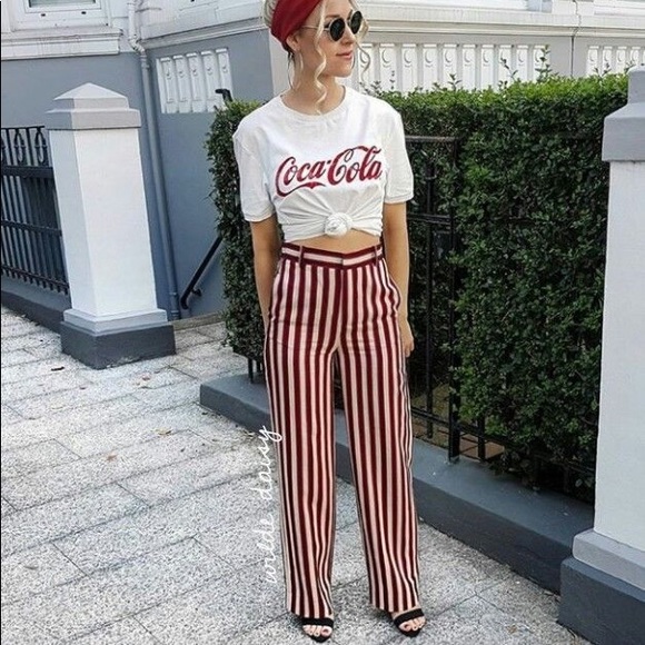 zara red striped trousers